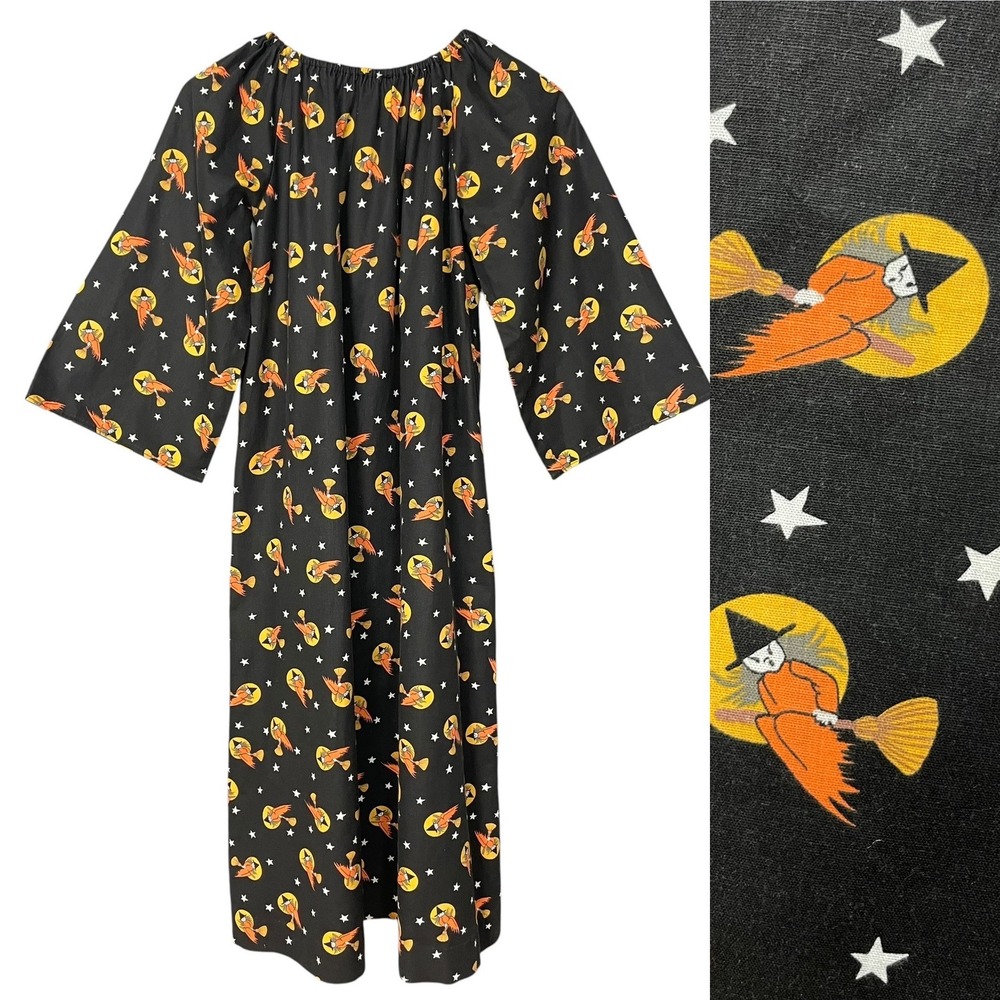 Vintage Halloween Costume‎ Witch Dress Child Black Retro Handmade Stars Unique